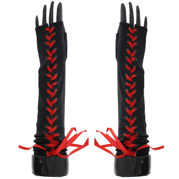 Long Satin Gloves with Ribbon