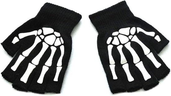 Glow In The Dark Short Fingerless Skeleton Gloves