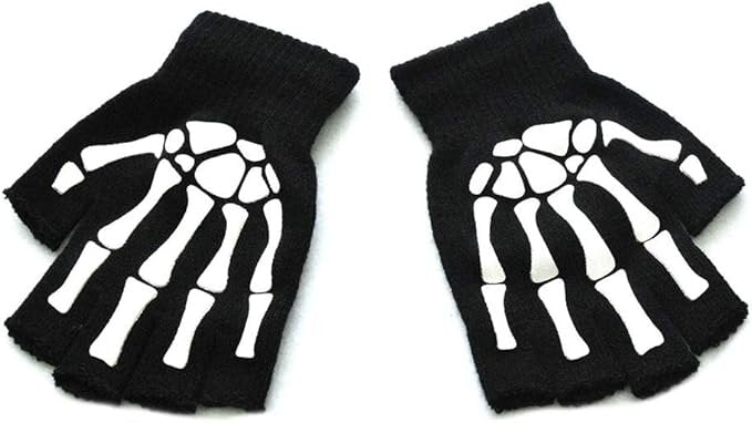 Glow In The Dark Short Fingerless Skeleton Gloves