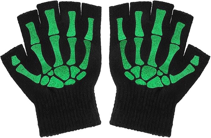 Glow In The Dark Short Fingerless Skeleton Gloves