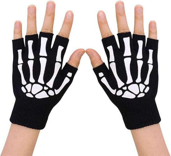 Glow In The Dark Short Fingerless Skeleton Gloves