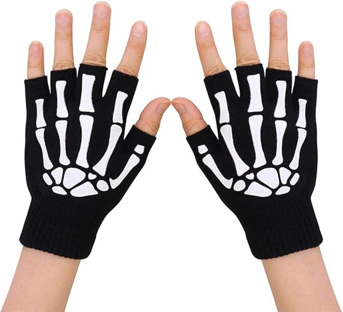 Glow In The Dark Short Fingerless Skeleton Gloves