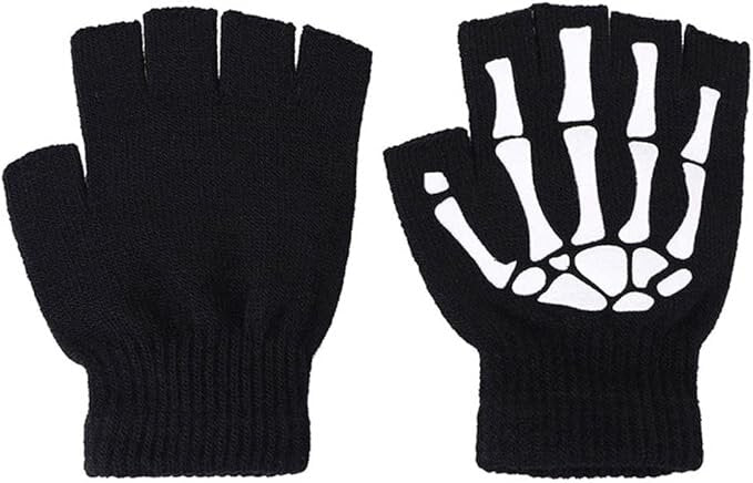 Glow In The Dark Short Fingerless Skeleton Gloves