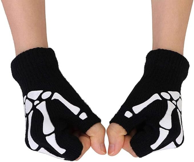 Glow In The Dark Short Fingerless Skeleton Gloves