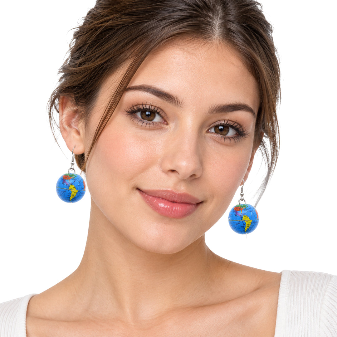 Plastic World Map Globe Hanging Dangle Earrings