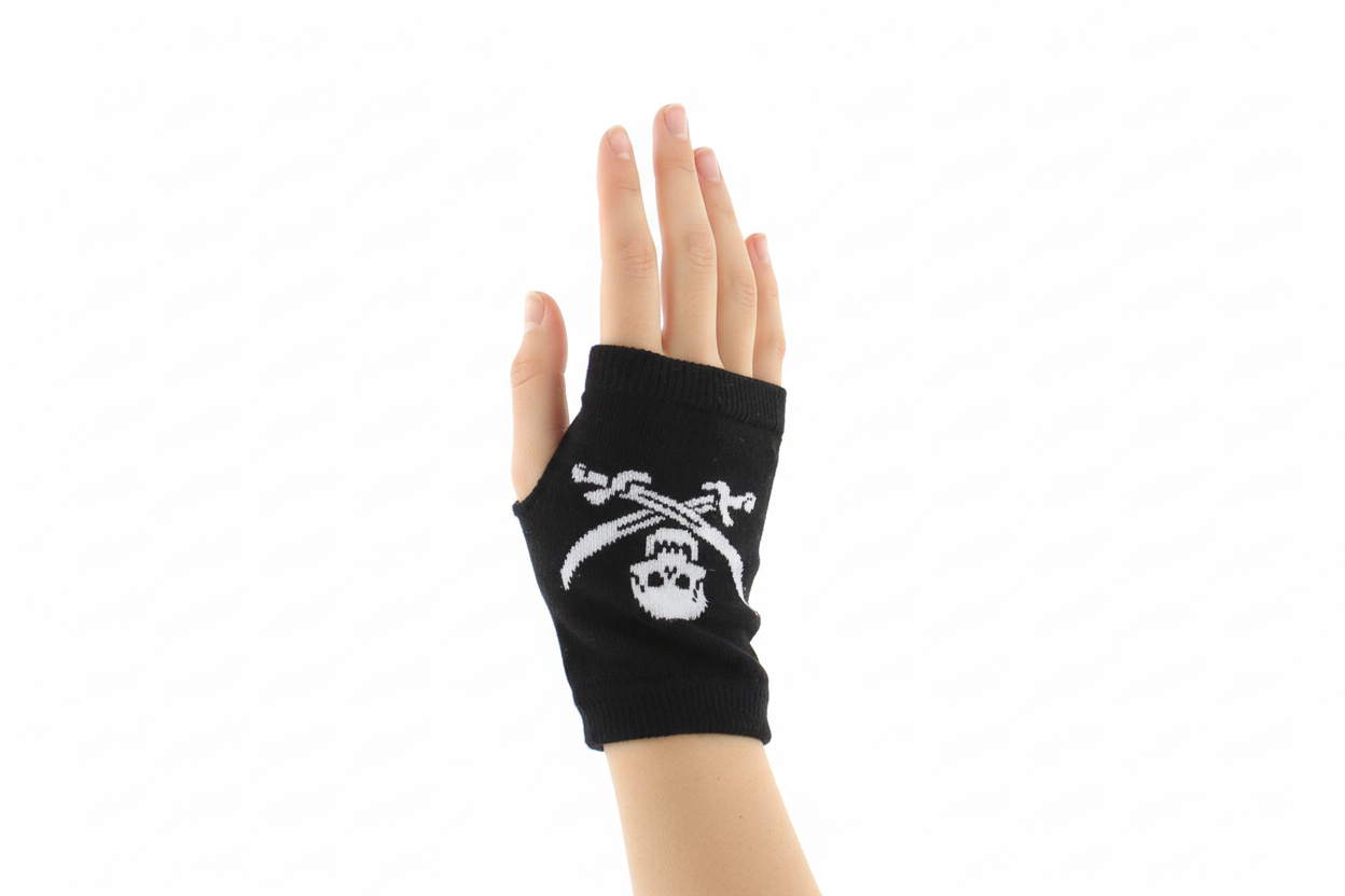 Short Fingerless Gloves with Skull & Swords