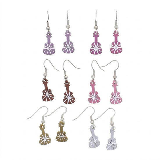 Set of 6 Assorted Colour Guitar Earrings