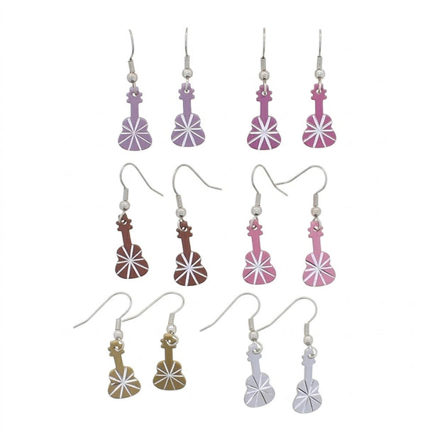 Set of 6 Assorted Colour Guitar Earrings