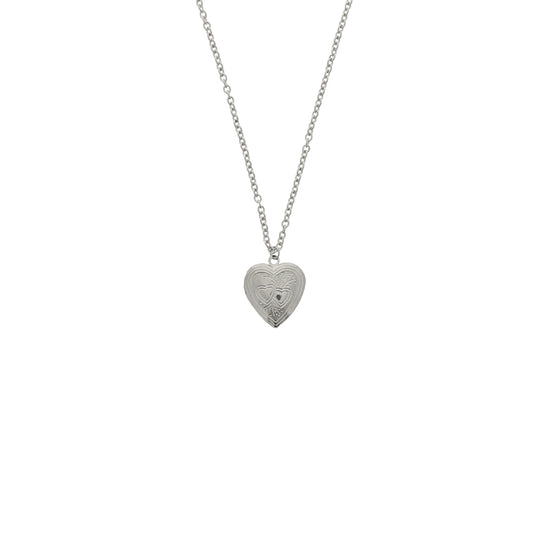Silver Heart Locket Engraved Chain Necklace