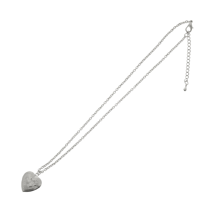 Silver Heart Locket Engraved Chain Necklace