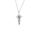 A silver-toned chain necklace featuring a detailed pendant with a pentagram design and a coiled snake motif, shown against a plain white background.