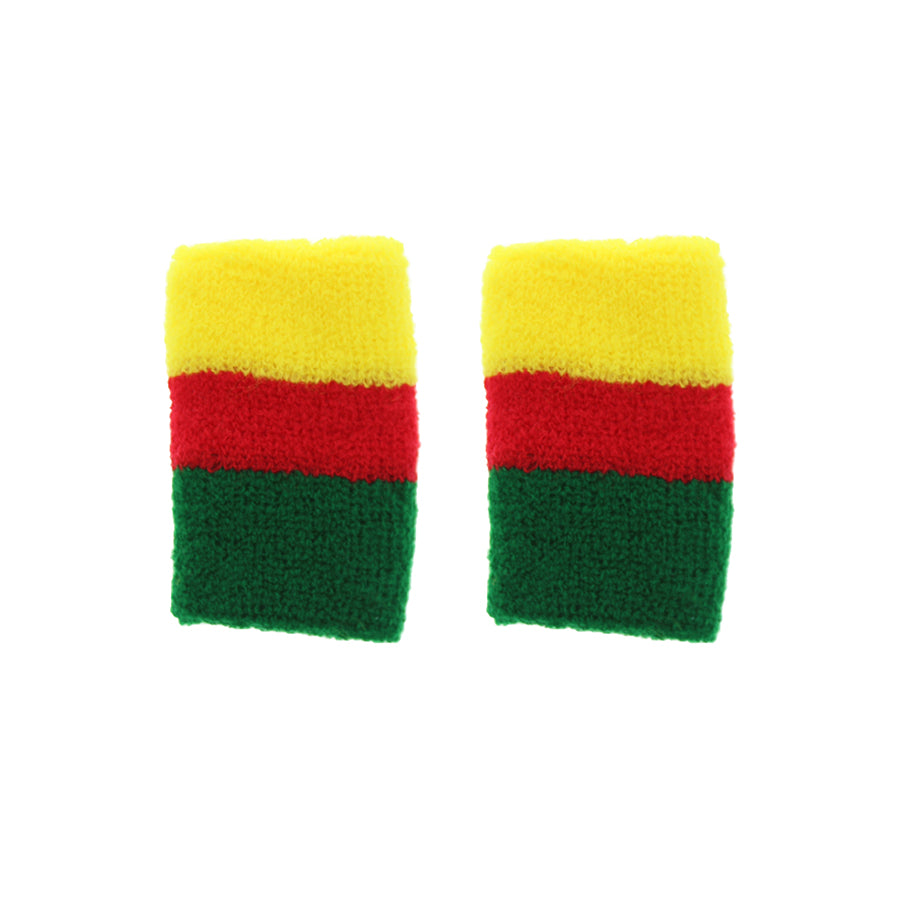 Pair of Rasta Striped Elastic Reggae Wristbands