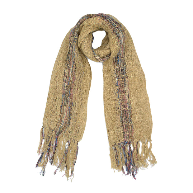 Cotton Lightweight Striped Scarf with Tassels
