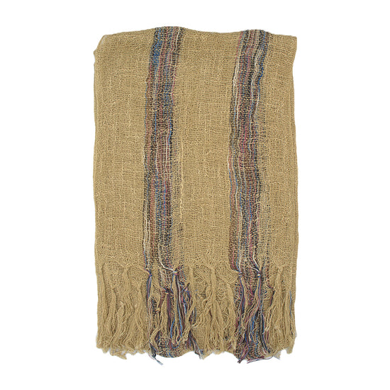 Cotton Lightweight Striped Scarf with Tassels