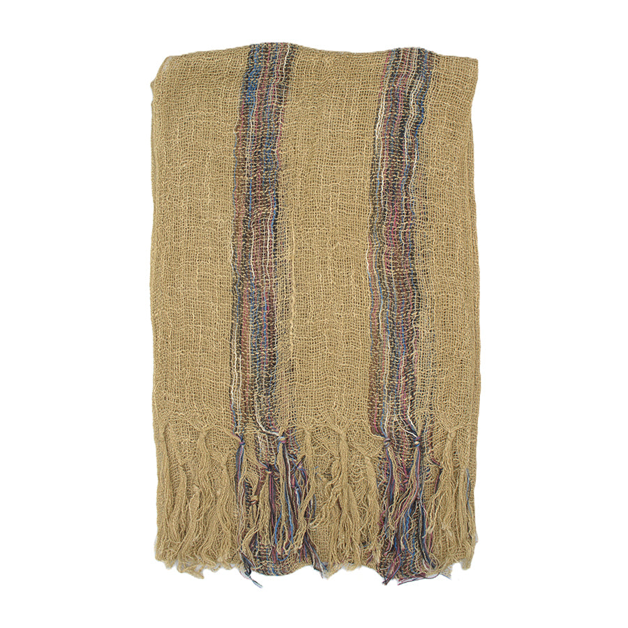 Cotton Lightweight Striped Scarf with Tassels