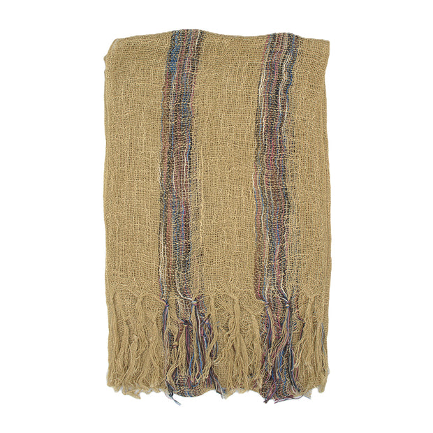 Cotton Lightweight Striped Scarf with Tassels