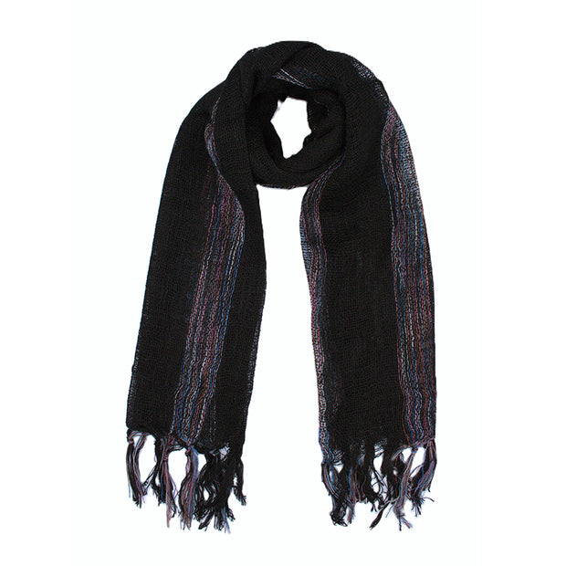 Cotton Lightweight Striped Scarf with Tassels