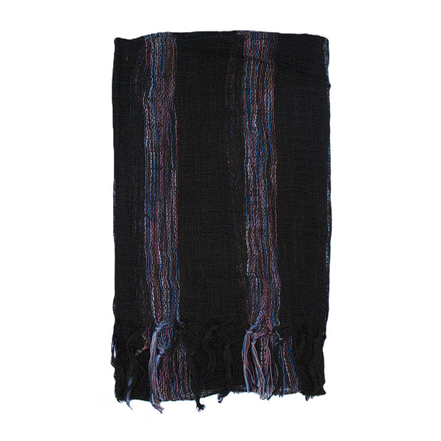 Cotton Lightweight Striped Scarf with Tassels