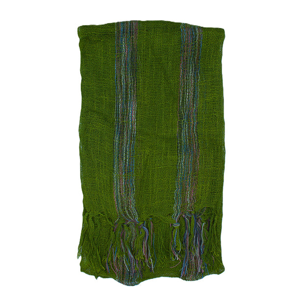 Cotton Lightweight Striped Scarf with Tassels