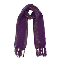 Cotton Lightweight Striped Scarf with Tassels