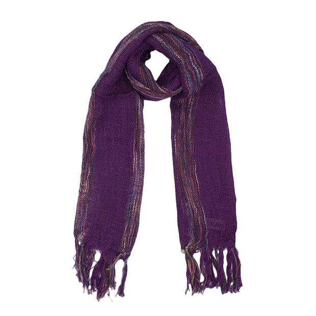 Cotton Lightweight Striped Scarf with Tassels
