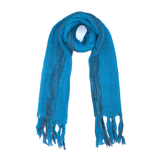 Cotton Lightweight Striped Scarf with Tassels