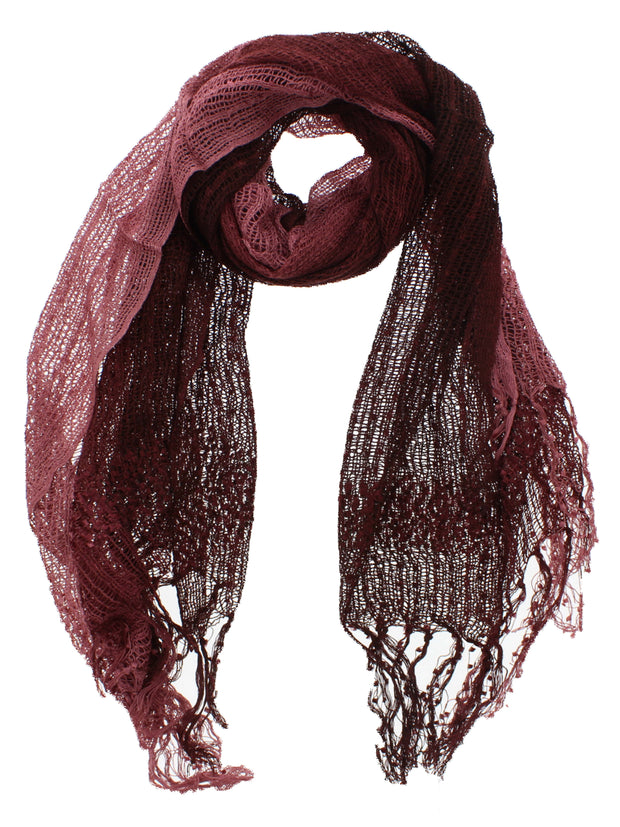 Two Tone Colour Lightweight Net Scarf with Tassels