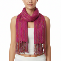 Pink striped scarf with fringes on a white background