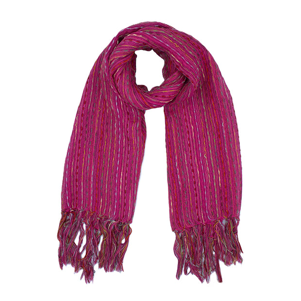 Lightweight Cotton Woven Striped Fringed Scarf