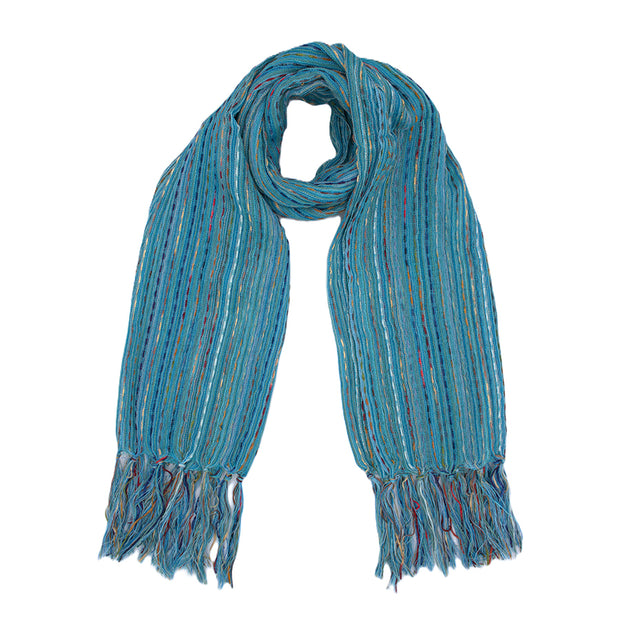 Lightweight Cotton Woven Striped Fringed Scarf