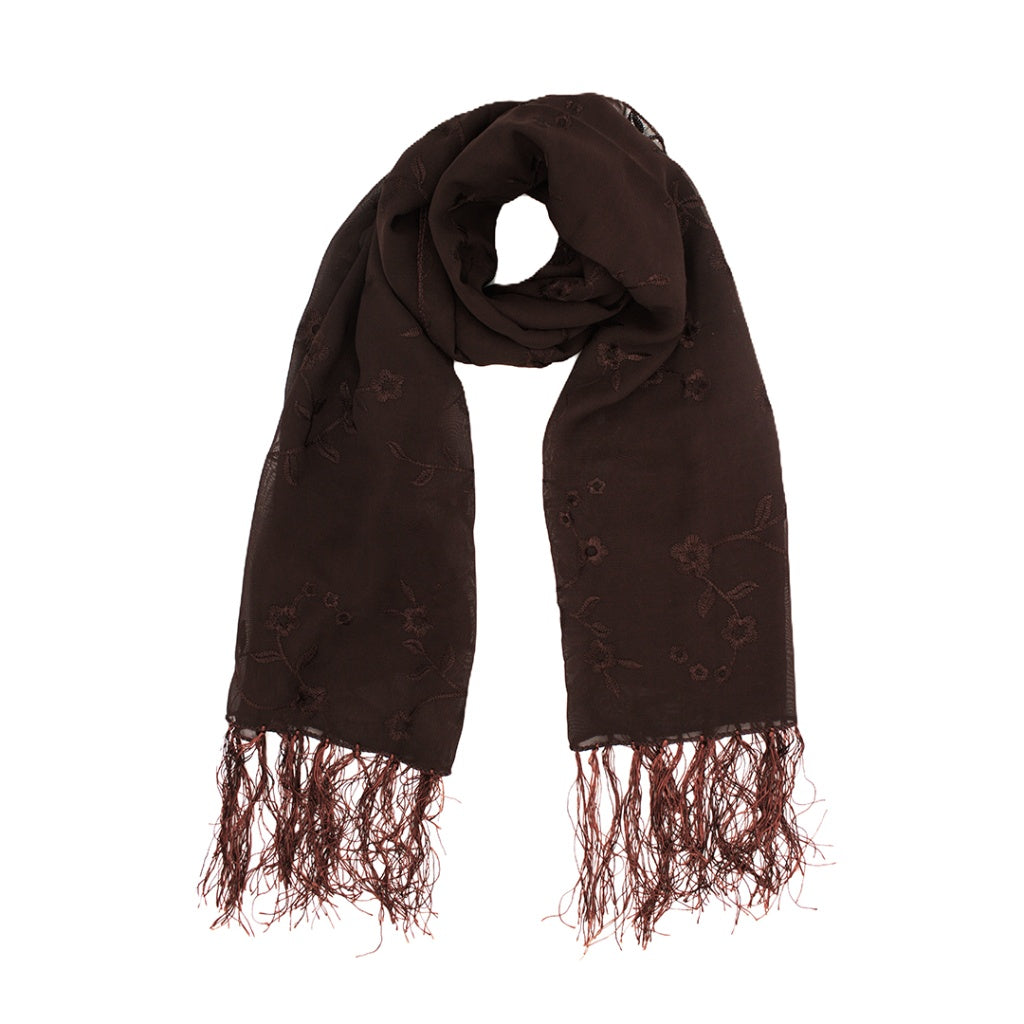 Embrodered Floral Print Scarf