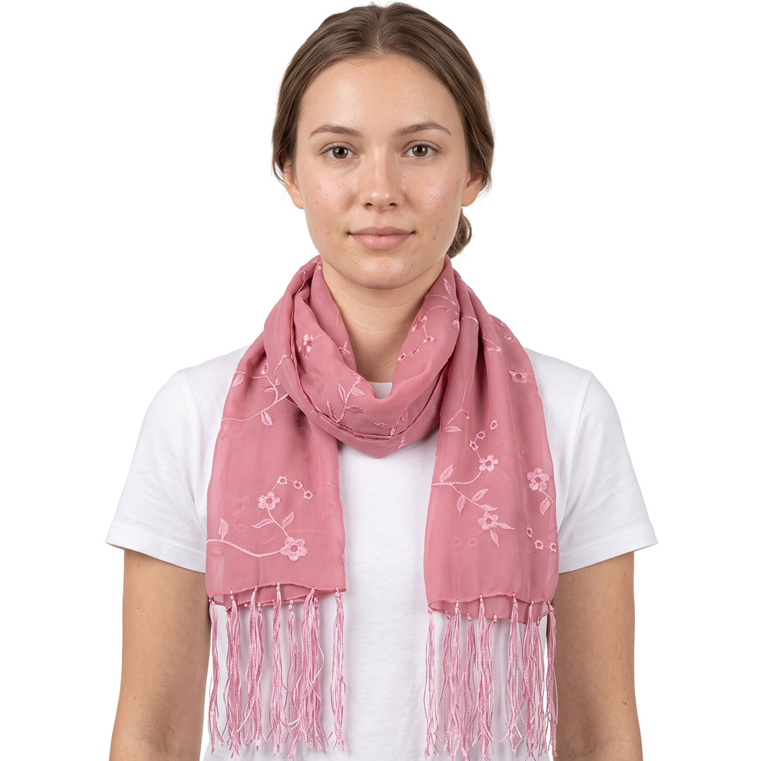 Embrodered Floral Print Scarf