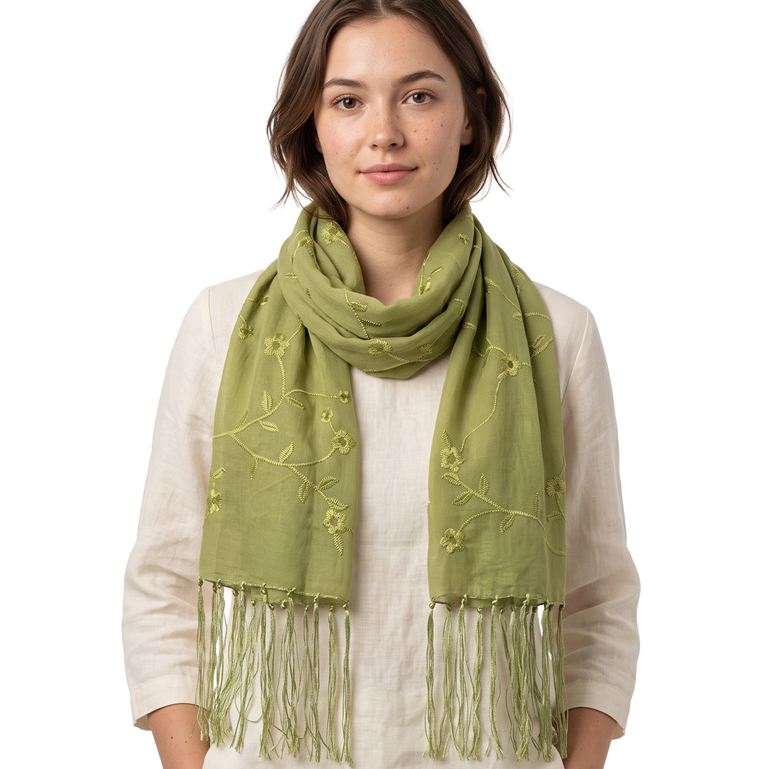 Embrodered Floral Print Scarf