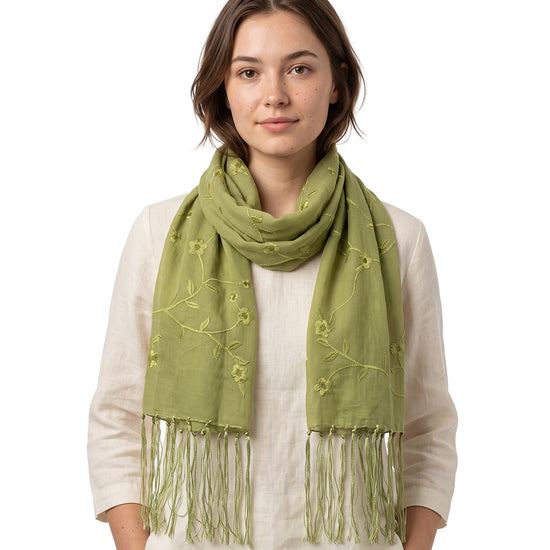 Embrodered Floral Print Scarf