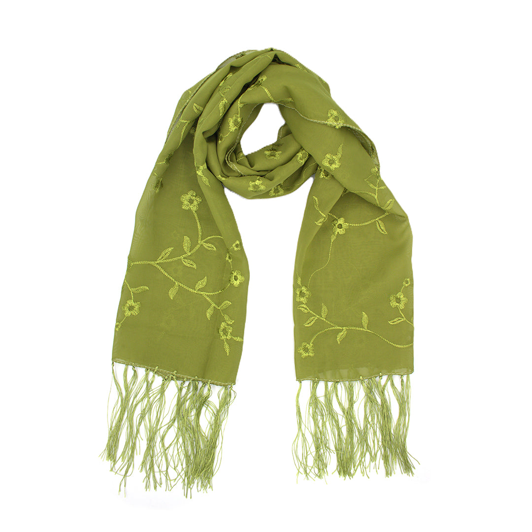 Embrodered Floral Print Scarf