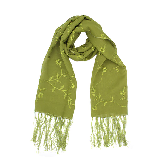 Embrodered Floral Print Scarf