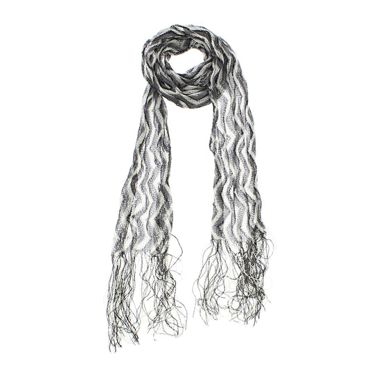 Skinny Striped Wave Knit Fringe Scarf
