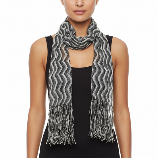 Skinny Striped Wave Knit Fringe Scarf