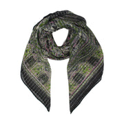 Lightweight Floral Square Scarf with Metallic Stripes