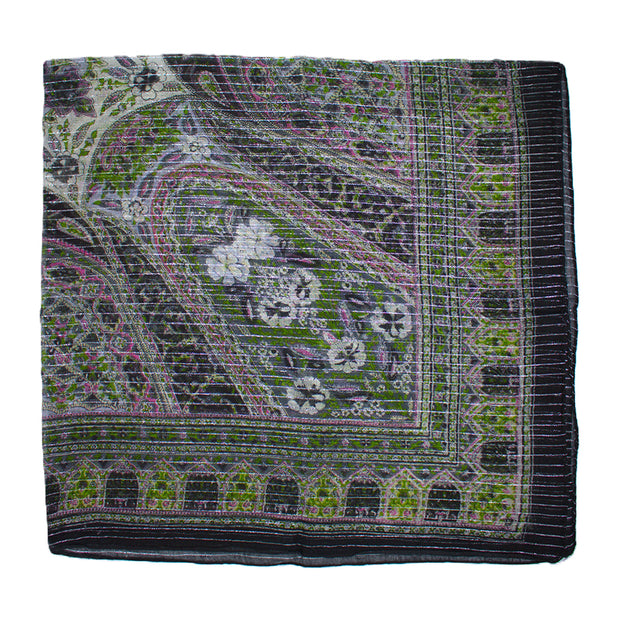 Lightweight Floral Square Scarf with Metallic Stripes