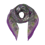 Lightweight Floral Square Scarf with Metallic Stripes