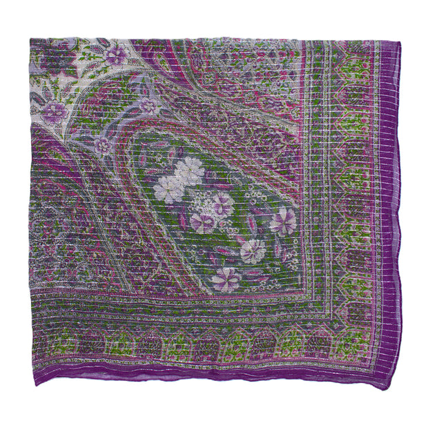 Lightweight Floral Square Scarf with Metallic Stripes