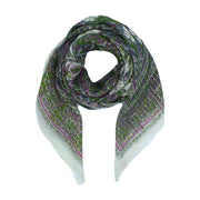 Lightweight Floral Square Scarf with Metallic Stripes