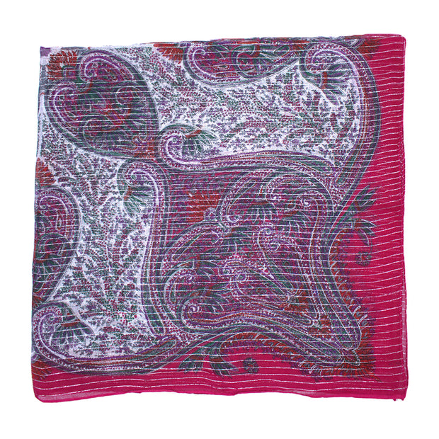 Lightweight Paisley Square Scarf with Metallic Stripes