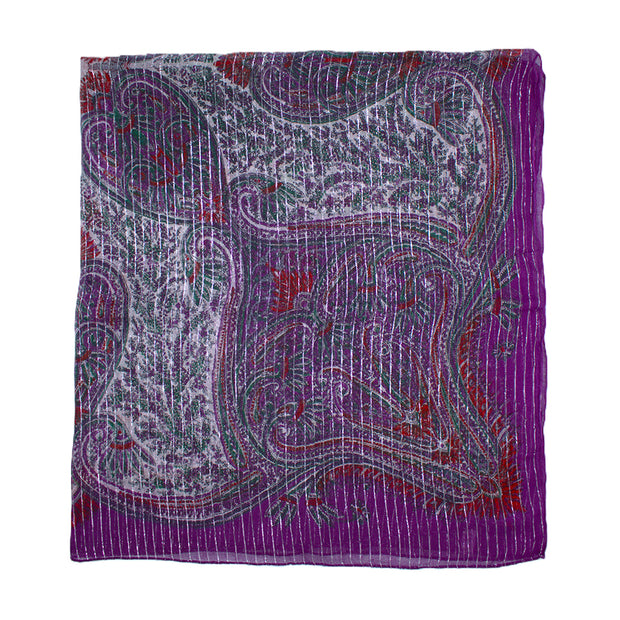 Lightweight Paisley Square Scarf with Metallic Stripes