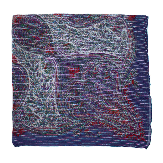 Lightweight Paisley Square Scarf with Metallic Stripes