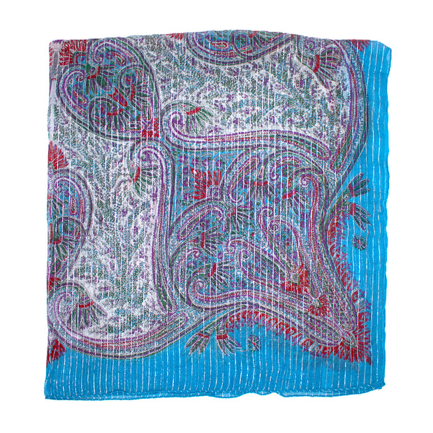 Lightweight Paisley Square Scarf with Metallic Stripes