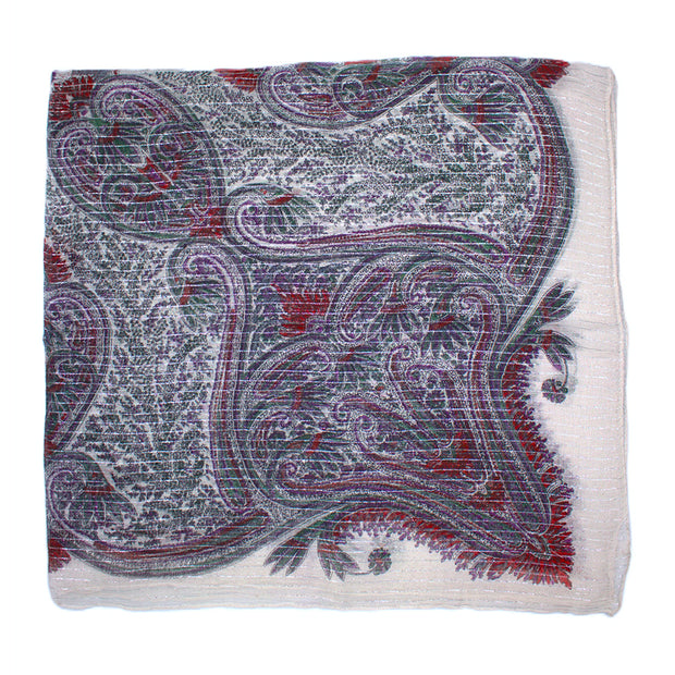 Lightweight Paisley Square Scarf with Metallic Stripes