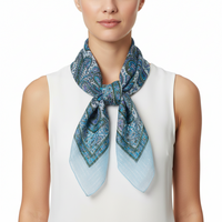 Blue and green patterned scarf on a white background