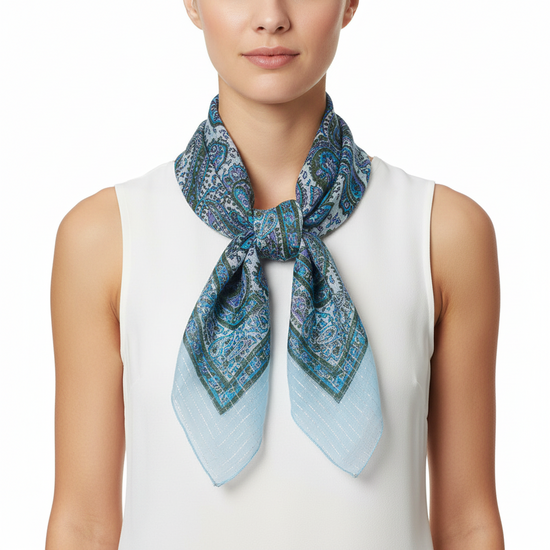 Lightweight Boho Fashion Square Scarf with Metallic Stripes
